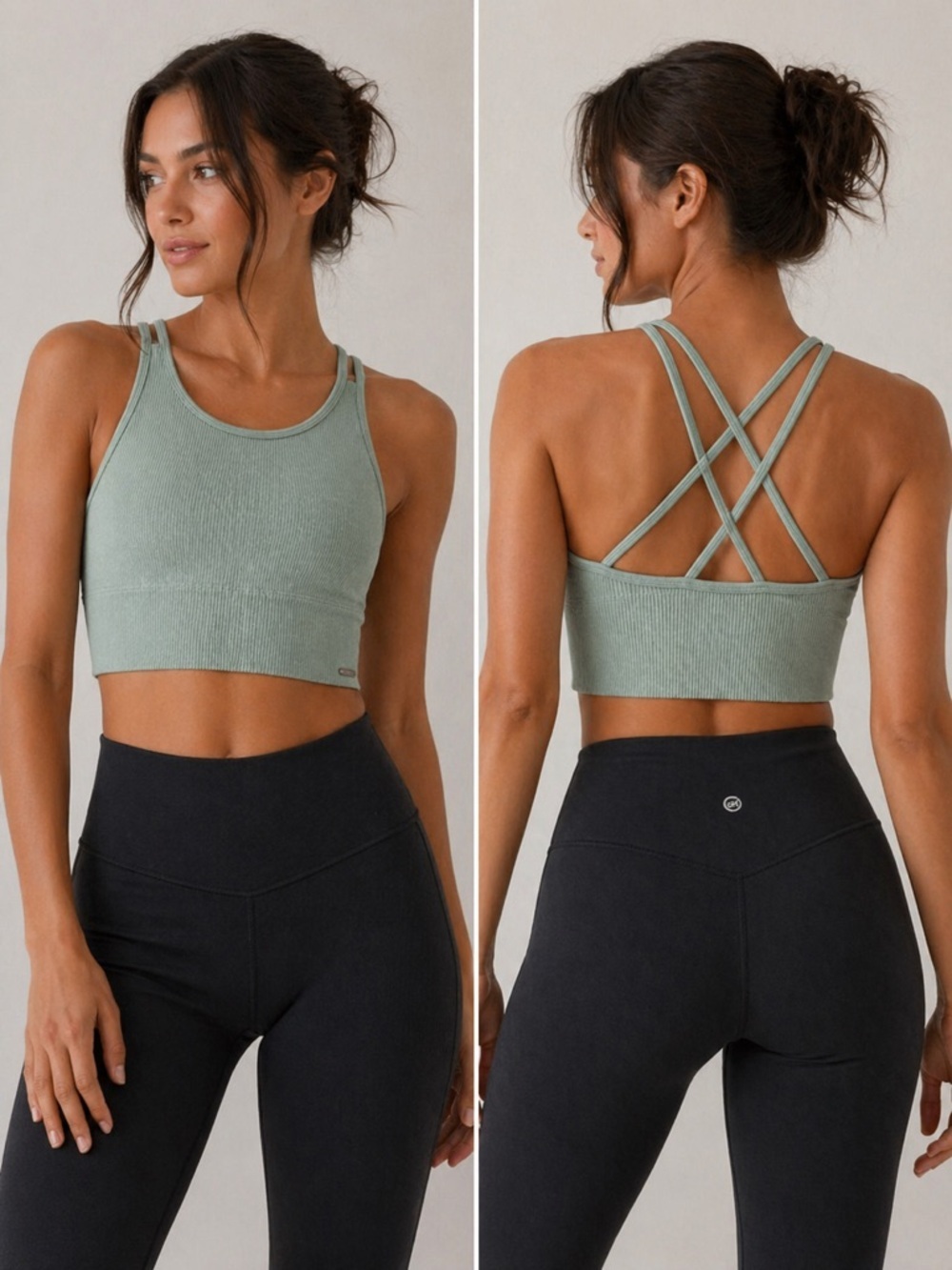 Gilly Hicks Sage Green Ribbed Sports Bra Tank Size S Strappy Back